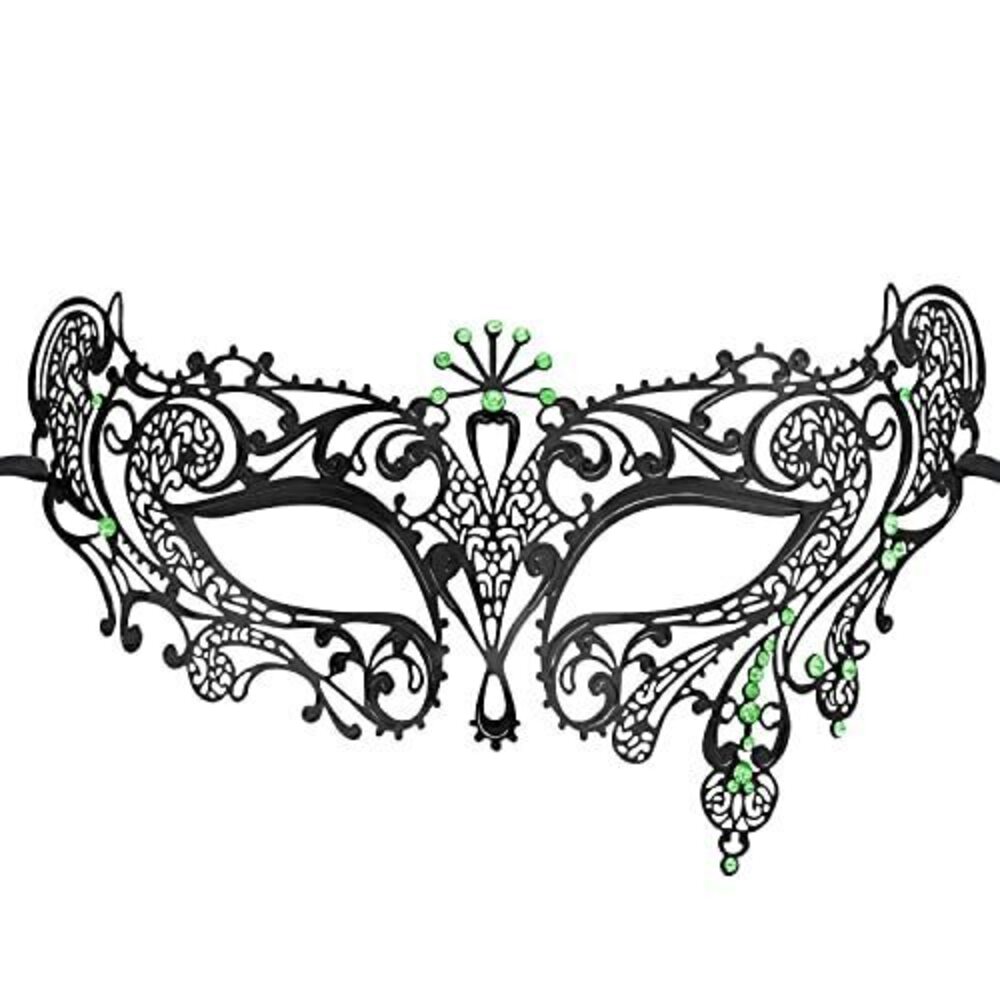 5953 Laser Cut Metal Venetian Halloween Mardi Gras Party Mask Black+green